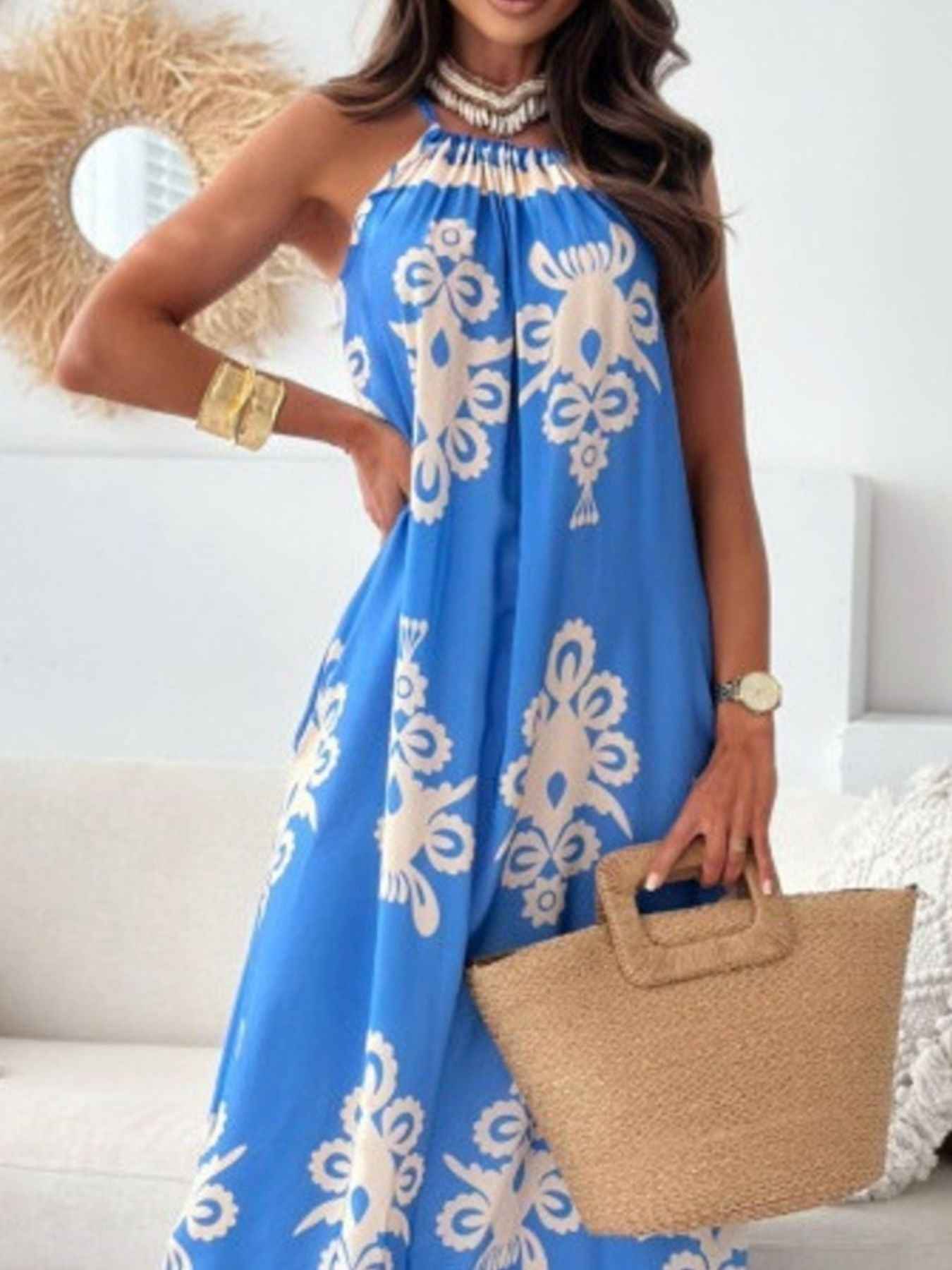 Robe maxi sans manches à imprimé