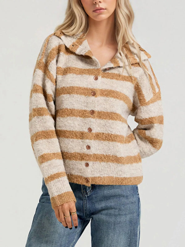 Cardigan en maille floue rayée