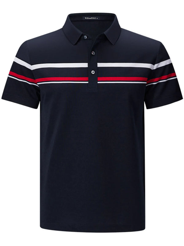Polo rayé classique manches courtes grande taille bouton décoratif