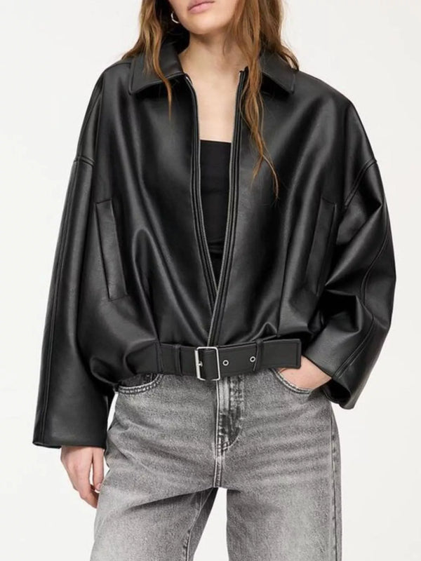 Veste zippée en simili cuir doublée