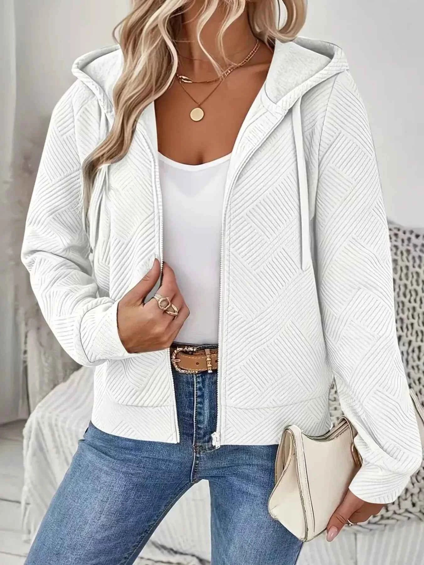 Veste à capuche zippée texturée