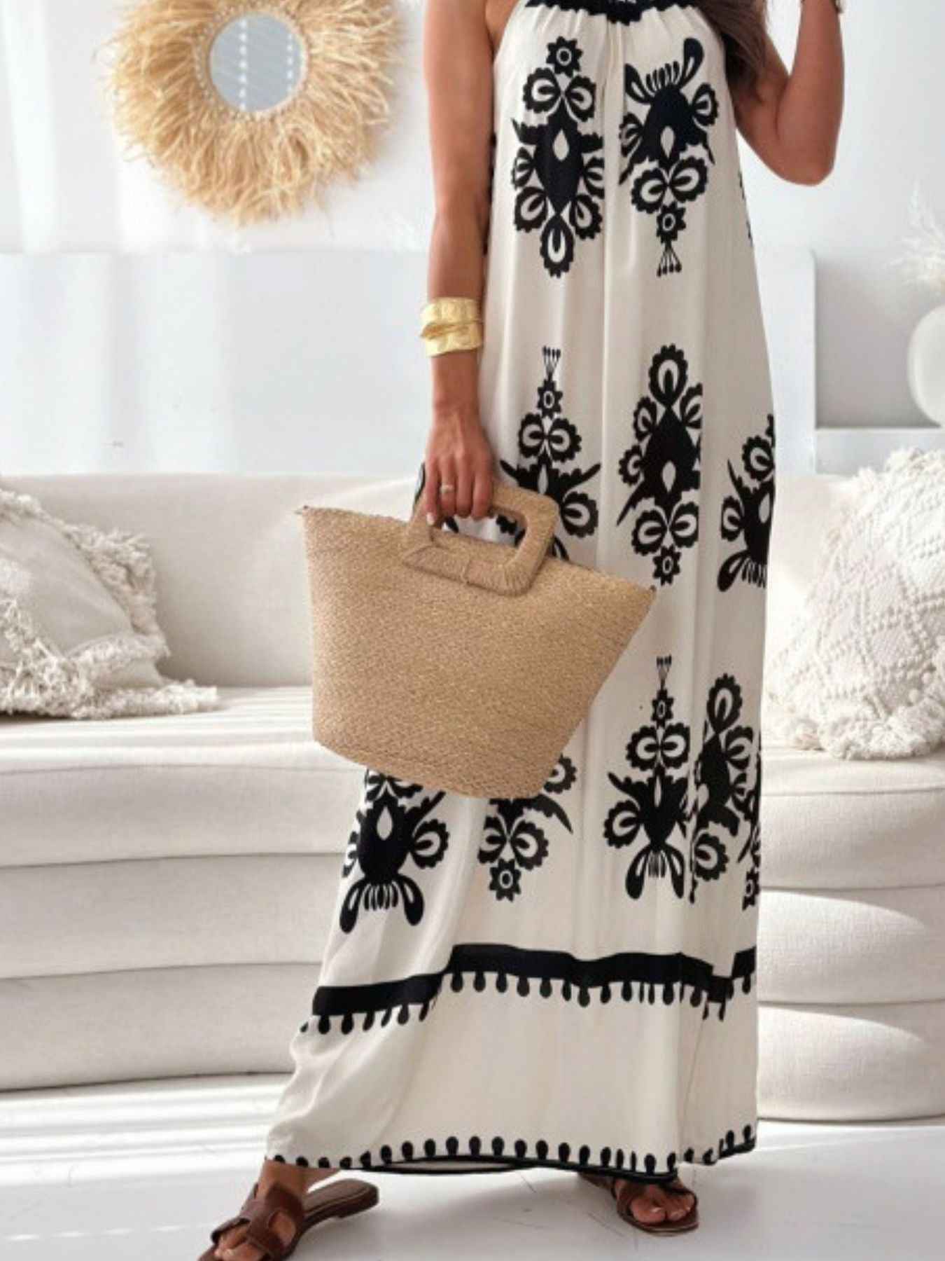 Robe maxi sans manches à imprimé