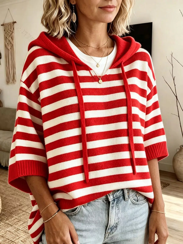 Pull à capuche rayé grande taille avec cordon