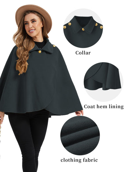 Cape châle femme hiver, fausse fourrure col à revers boutons vintage
