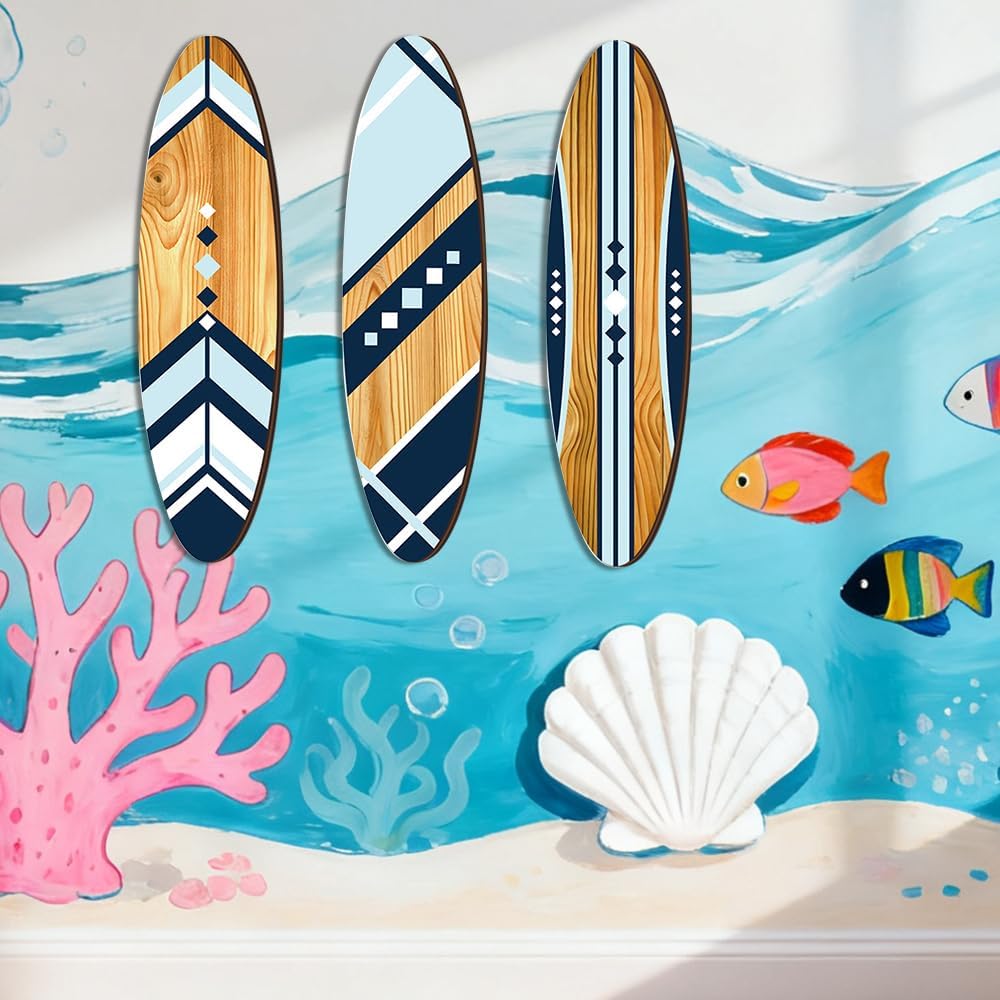 Planches de surf décoratives en bois — lot de 3