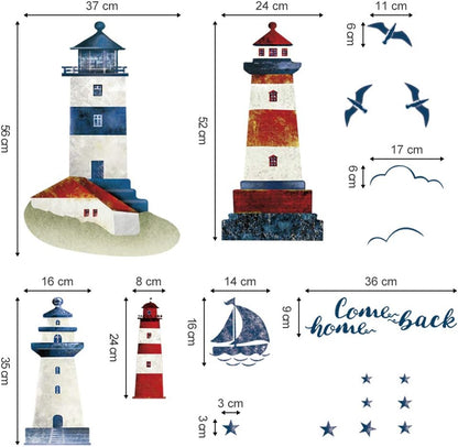 Stickers muraux phare et voilier, thème nautique