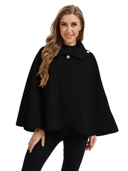 Cape châle femme hiver, fausse fourrure col à revers boutons vintage