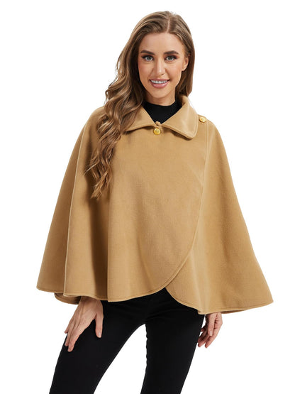 Cape châle femme hiver, fausse fourrure col à revers boutons vintage