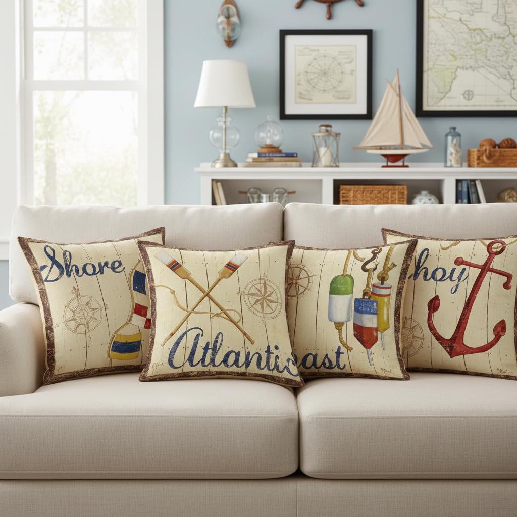 Lot de quatre housses de coussin à motifs de barre de bateau