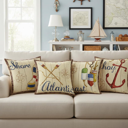 Lot de quatre housses de coussin à motifs de barre de bateau