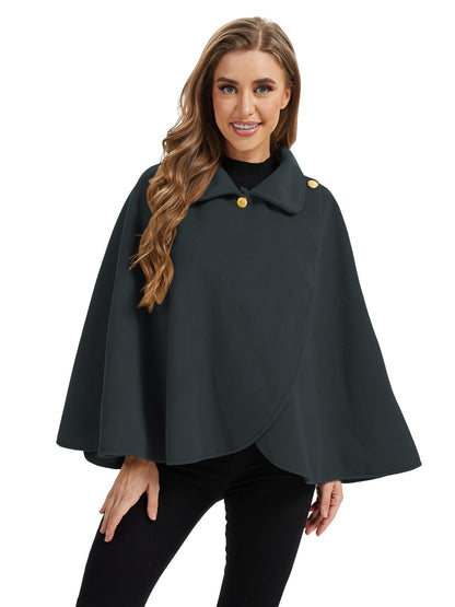 Cape châle femme hiver, fausse fourrure col à revers boutons vintage