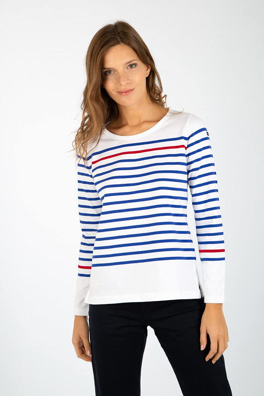 Marinière Armor Lux modèle Rempart femme, jersey de coton lourd col bateau — blanc étoile braise