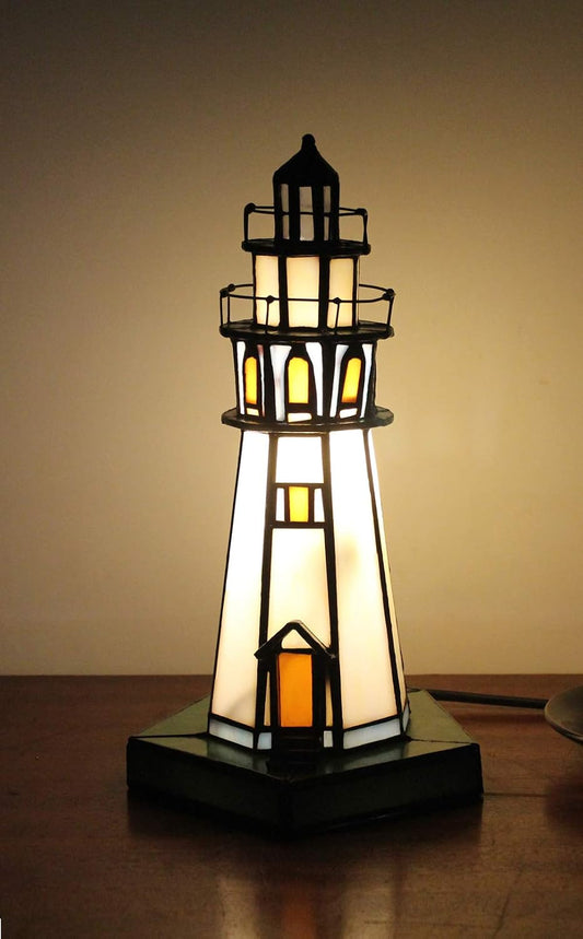 Lampe de table phare en vitrail Tiffany fait main