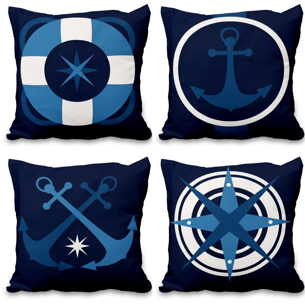 Lot de quatre housses de coussin nautiques effet lin