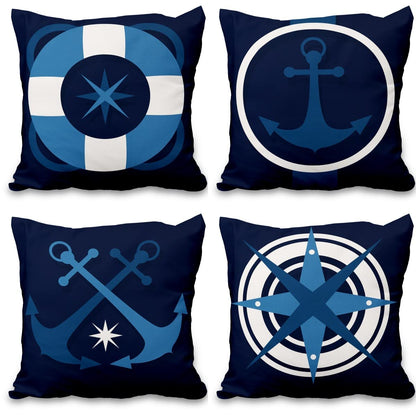 Lot de quatre housses de coussin nautiques effet lin