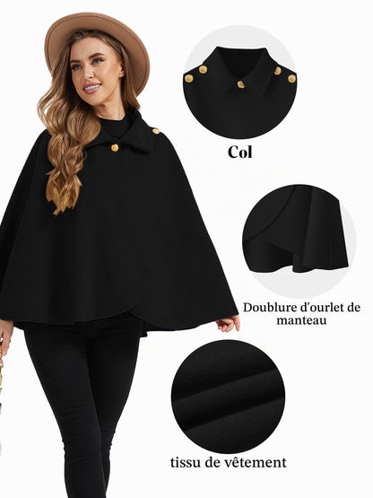Cape châle femme hiver, fausse fourrure col à revers boutons vintage