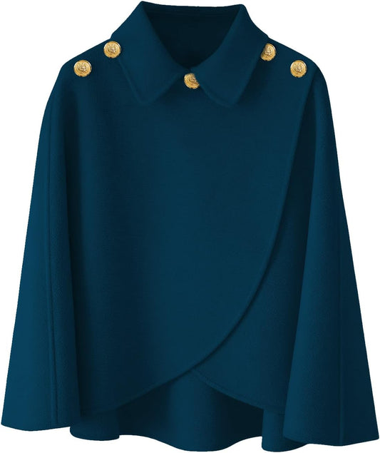 Cape châle femme hiver, fausse fourrure col à revers boutons vintage