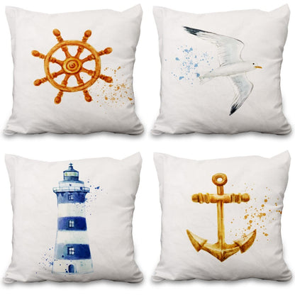Lot de quatre housses de coussin nautiques effet lin