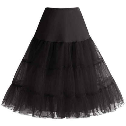 Jupon vintage évasé en organza — noir, cordon réglable