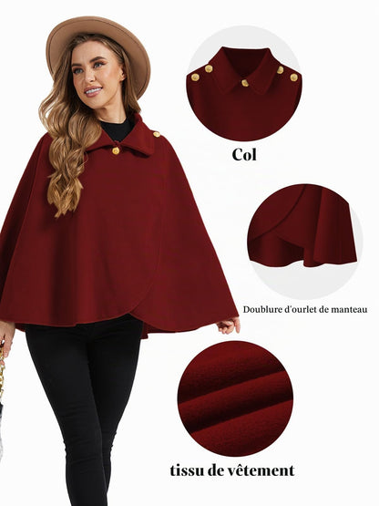 Cape châle femme hiver, fausse fourrure col à revers boutons vintage