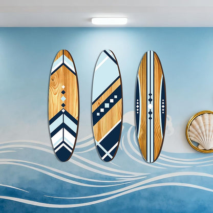 Planches de surf décoratives en bois — lot de 3
