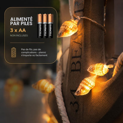 Guirlande lumineuse aux coquillages naturels — 10 LED blanc chaud, 1,50 m