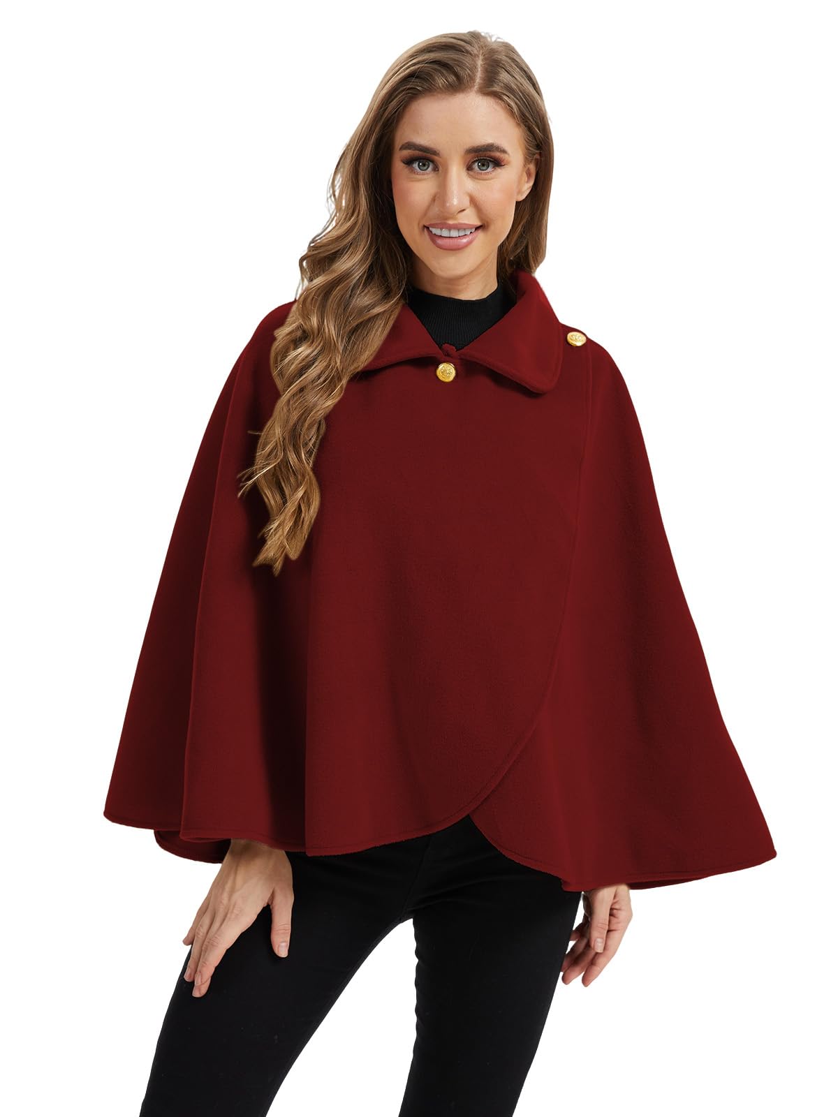 Cape châle femme hiver, fausse fourrure col à revers boutons vintage