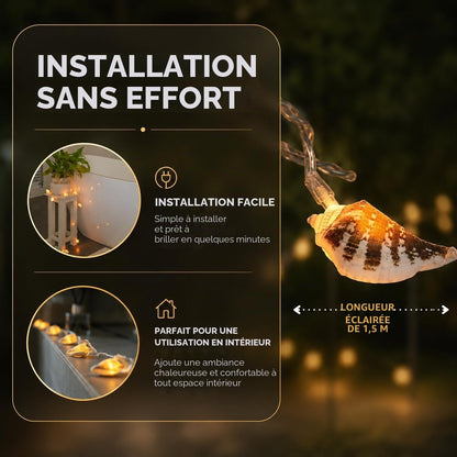 Guirlande lumineuse aux coquillages naturels — 10 LED blanc chaud, 1,50 m