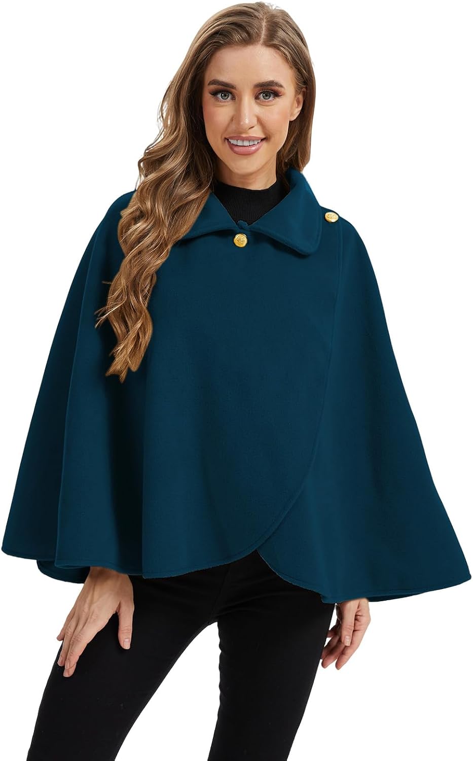 Cape châle femme hiver, fausse fourrure col à revers boutons vintage