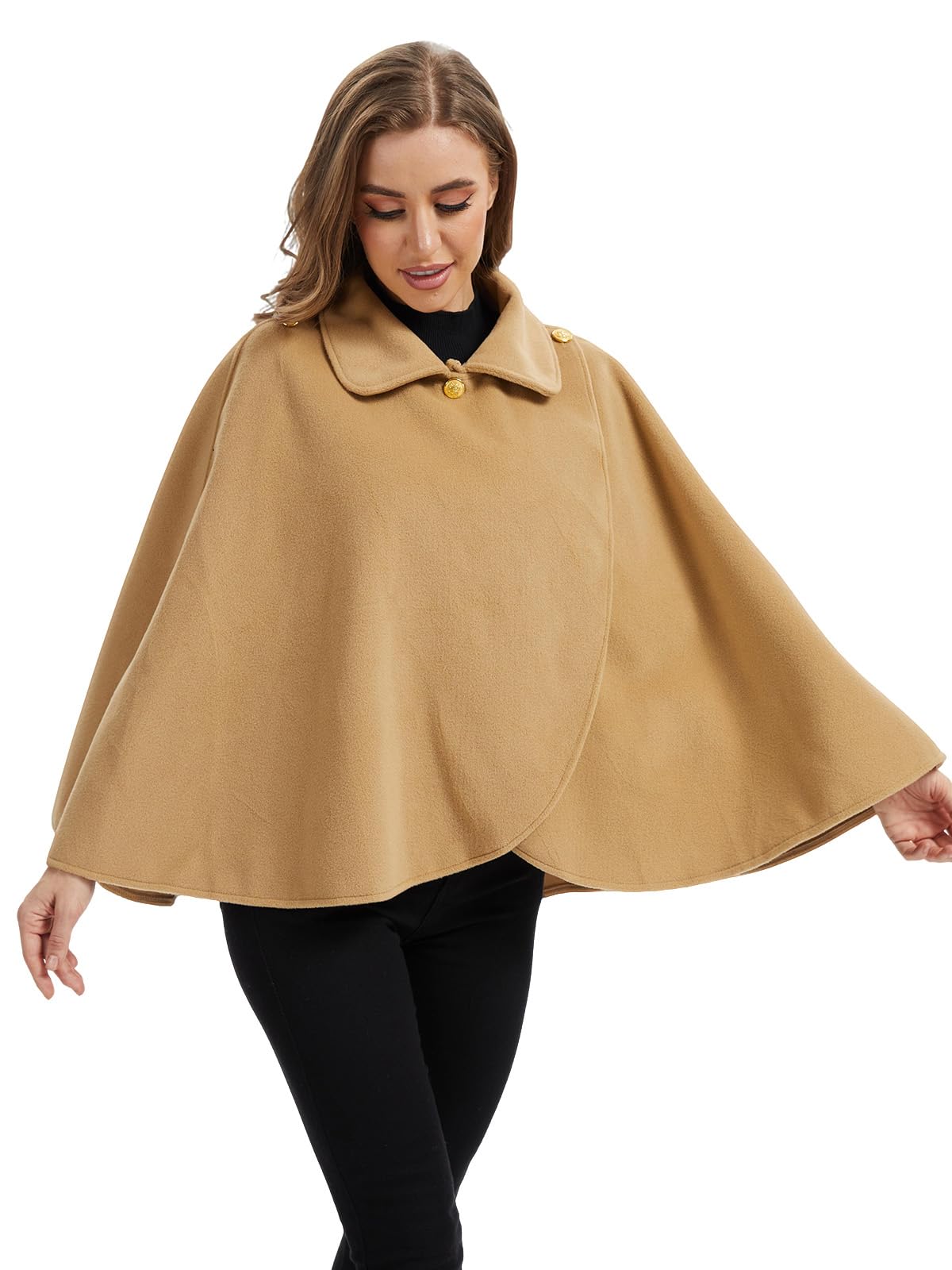 Cape châle femme hiver, fausse fourrure col à revers boutons vintage