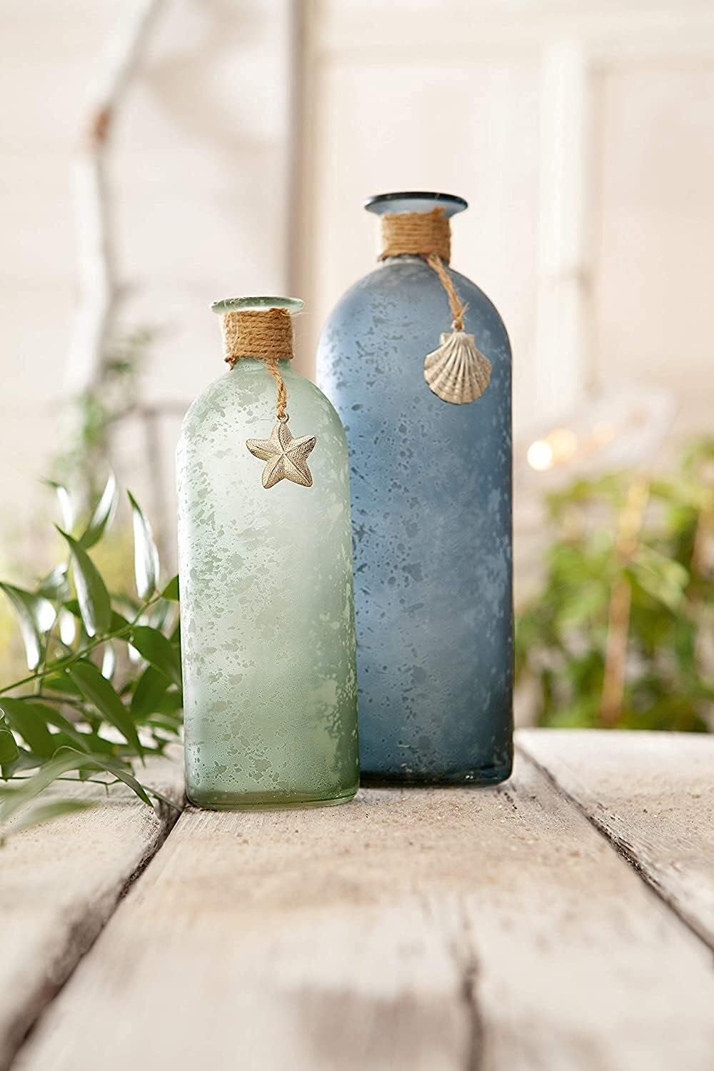 Vases maritimes en verre satiné — lot de 2