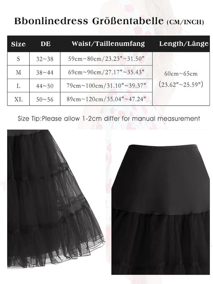 Jupon vintage évasé en organza — noir, cordon réglable