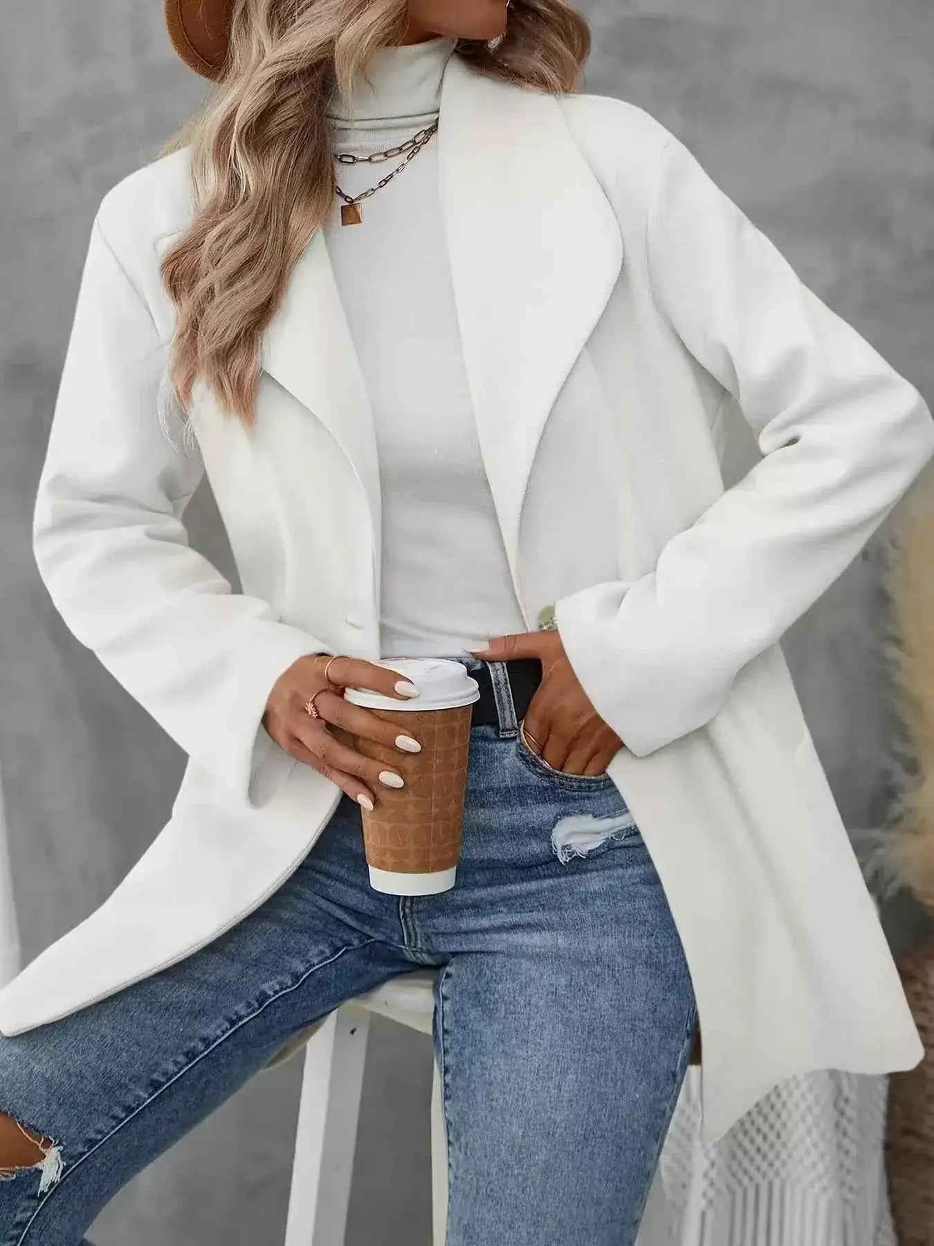 Manteau oversize col à revers bouton unique en mélange laine