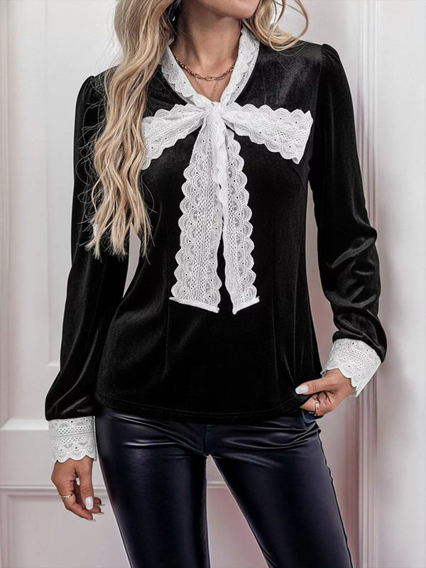 Blouse à manches longues avec détails en dentelle