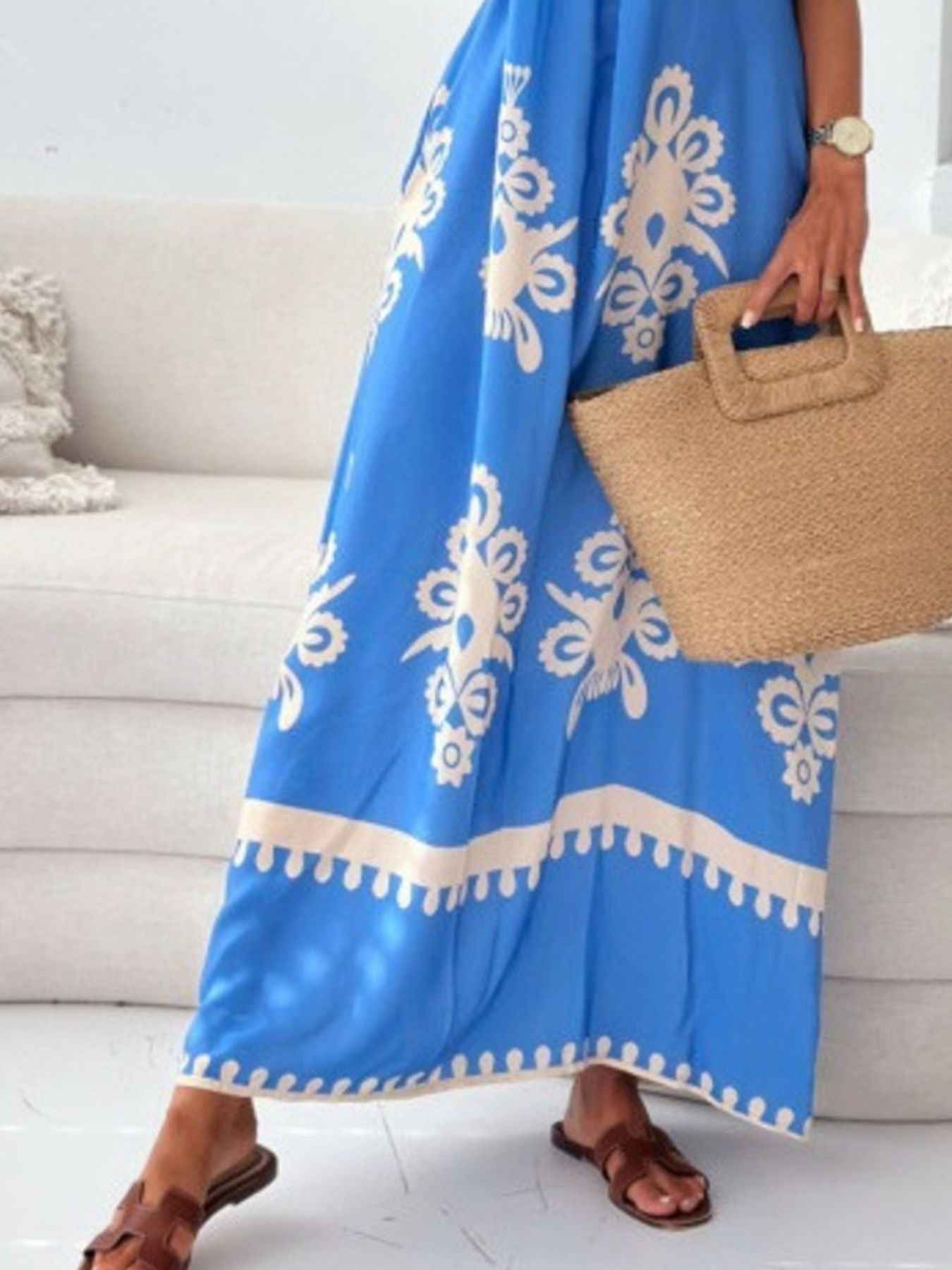 Robe maxi sans manches à imprimé