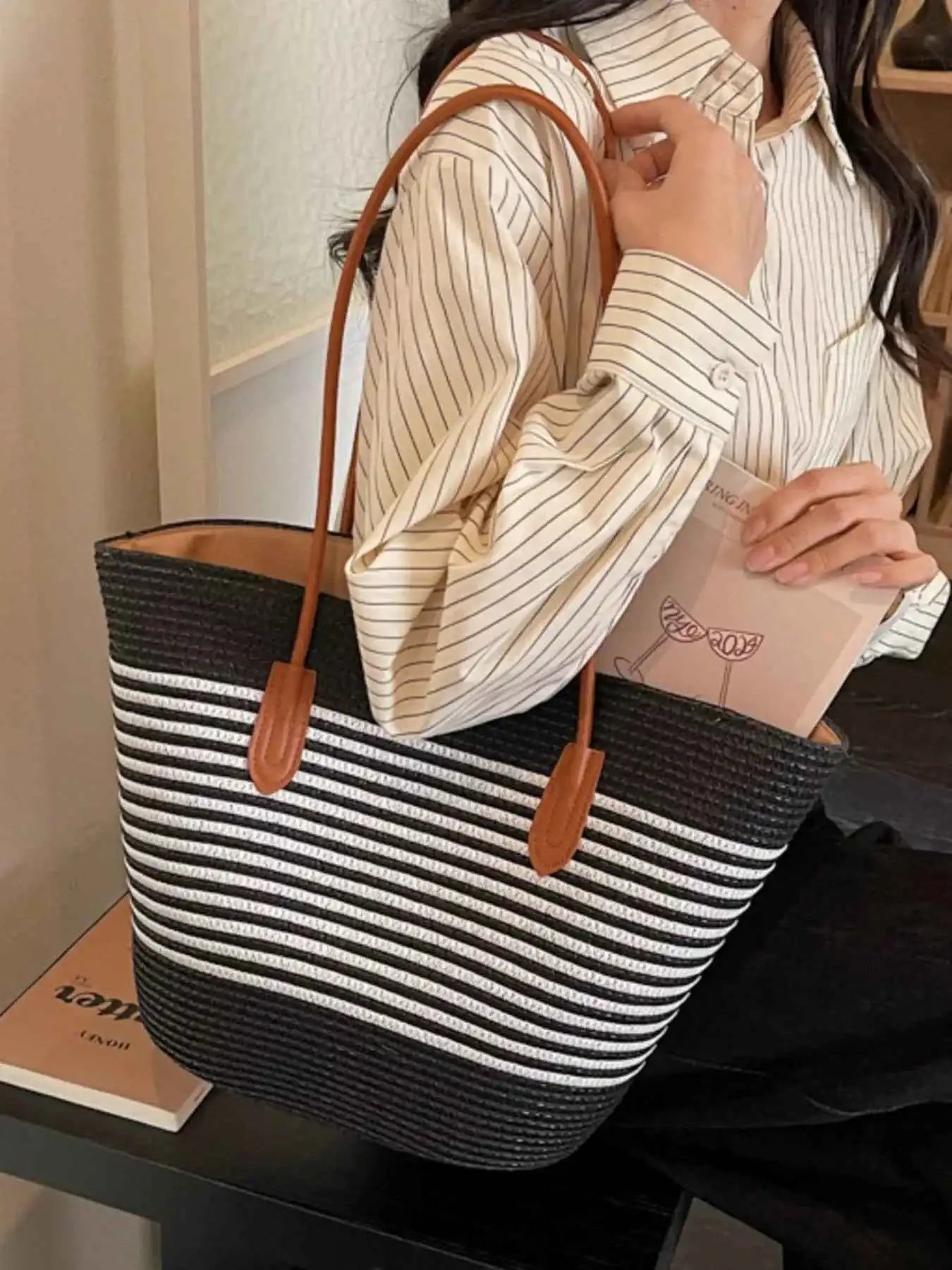 Sac à bandoulière tressé rayé