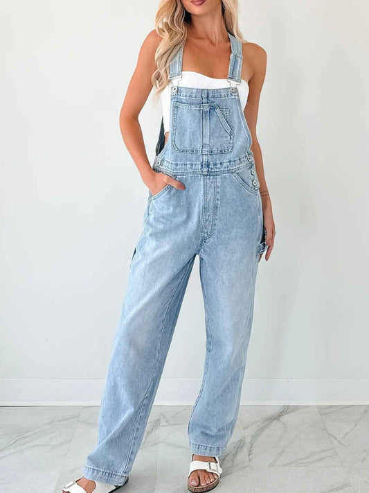 Salopette en denim bleu clair à larges bretelles