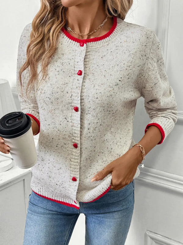 Cardigan boutonné côtelé à surpiqûres contrastantes