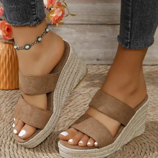 Sandales compensées bout ouvert talon mi-haut