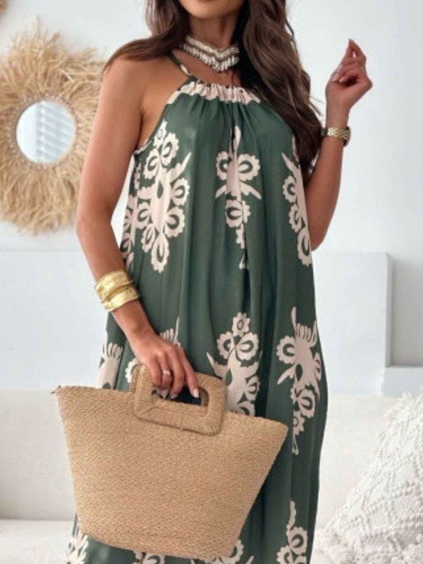 Robe maxi sans manches à imprimé