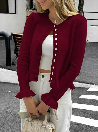 Cardigan en maille boutonné à volants