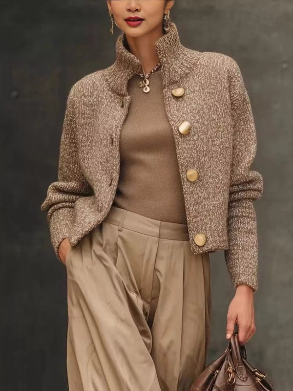 Cardigan boutonné manches longues coloris camel — grande taille, S à 3XL