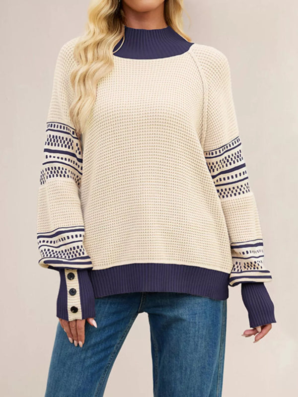 Pull col montant maille gaufrée color block