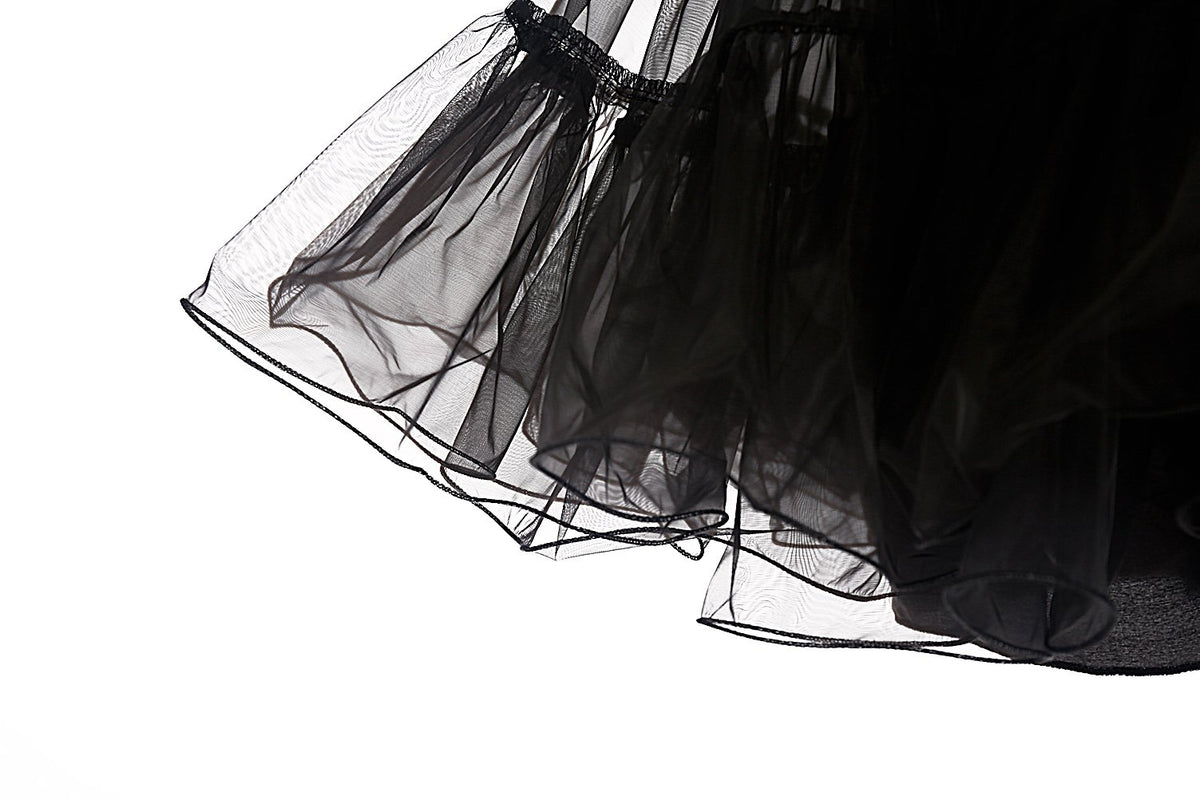 Jupon vintage évasé en organza — noir, cordon réglable