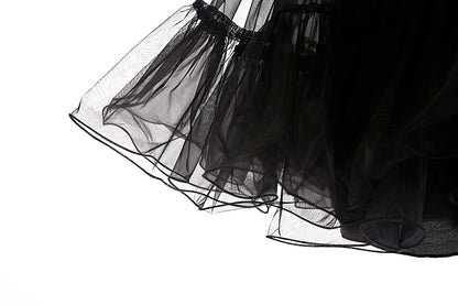 Jupon vintage évasé en organza — noir, cordon réglable