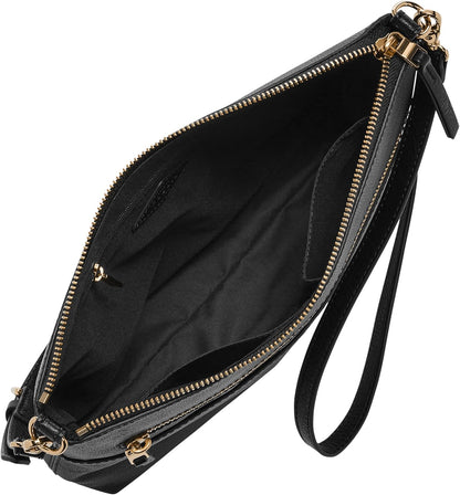 Sac bandoulière Fossil Fiona EW Crossbody — cuir, noir et rayures noires