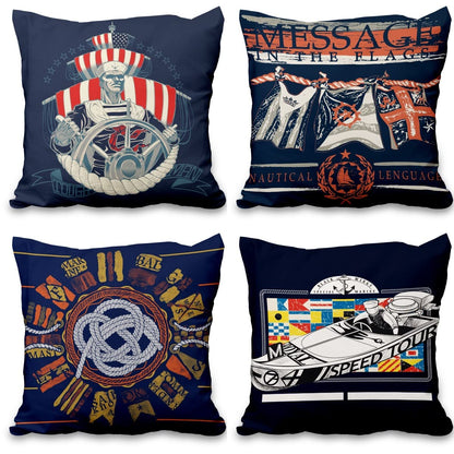 Lot de quatre housses de coussin nautiques effet lin