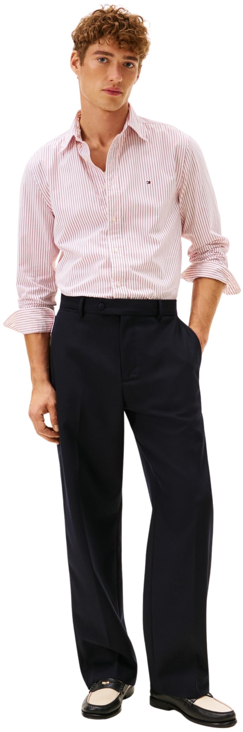 Chemise rayée Tommy Hilfiger popeline col américain manches longues