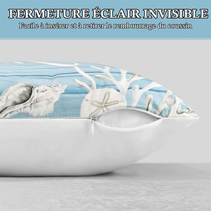 Lot de quatre housses de coussin en velours à motifs marins