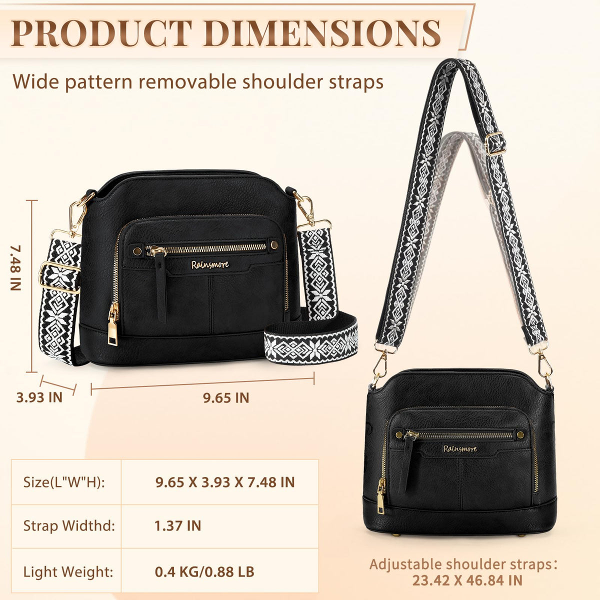 Sac bandoulière cuir PU tressé vintage Rainsmore — 21 poches, 3 ports, 4 coloris